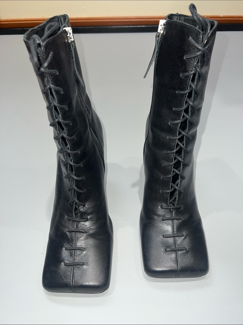 ASOS Black Lace-Up Leather Square-Toe Women's Boots - Classic Style